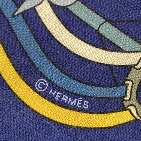 HERMES Carres 140/Carre Geant - Navy Blue Multi Cashmere Silk Scarf - Picture 2 of 7